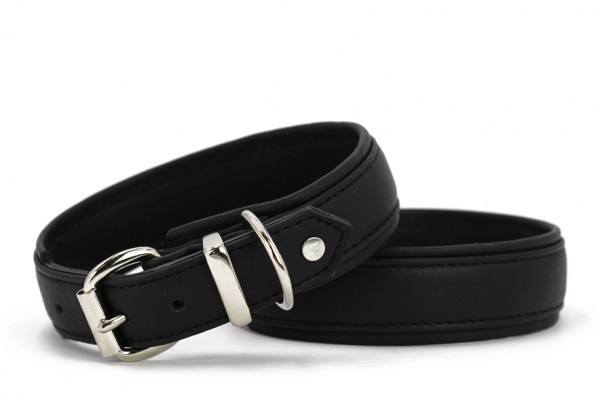 Hundehalsband Leder Klassik Premium Soft schwarz-schwarz weiches Leder 