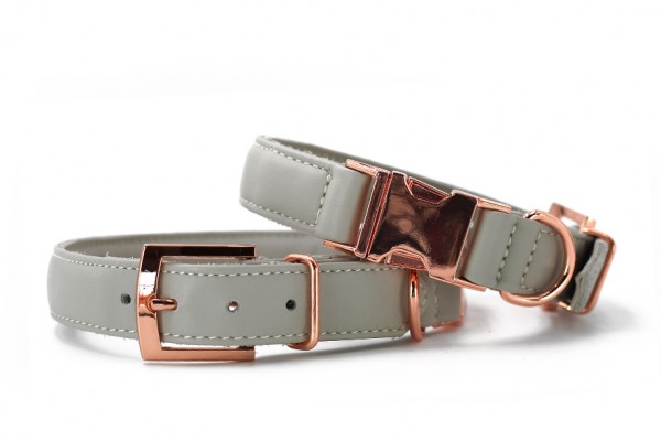 Hundehalsband mit Klickverschluss Leder roségold hellgrau