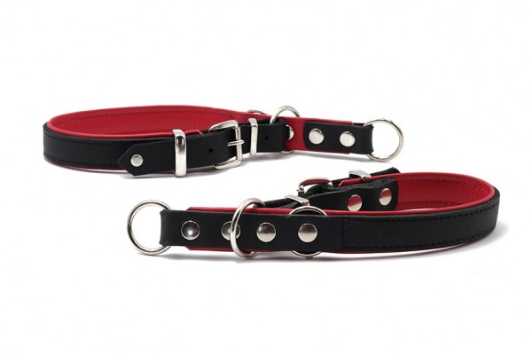 Lederhundehalsband Zugstopp Premium, Schwarz/rot, zugstopp, fellschonend, ohne schnick schnack