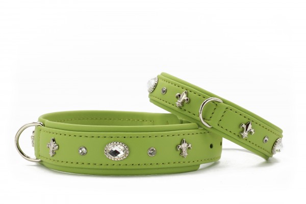 Hundehalsband Leder Diamond Sommer Edition grün Strass Steine Schmuckhalsband