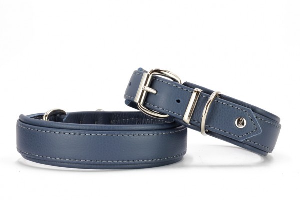 Lederhundehalsband Klassik Soft weiches Leder verstellbar jeans blau silber