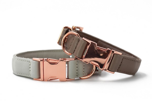 Hundehalsband mit Klickverschluss Leder roségold hellgrau taupe